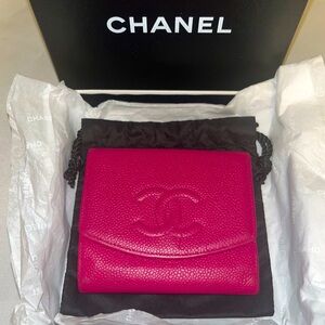 CHANEL Hot Pink Caviar Leather Wallet w/ Coin Pouch 100% Authentic *RARE*